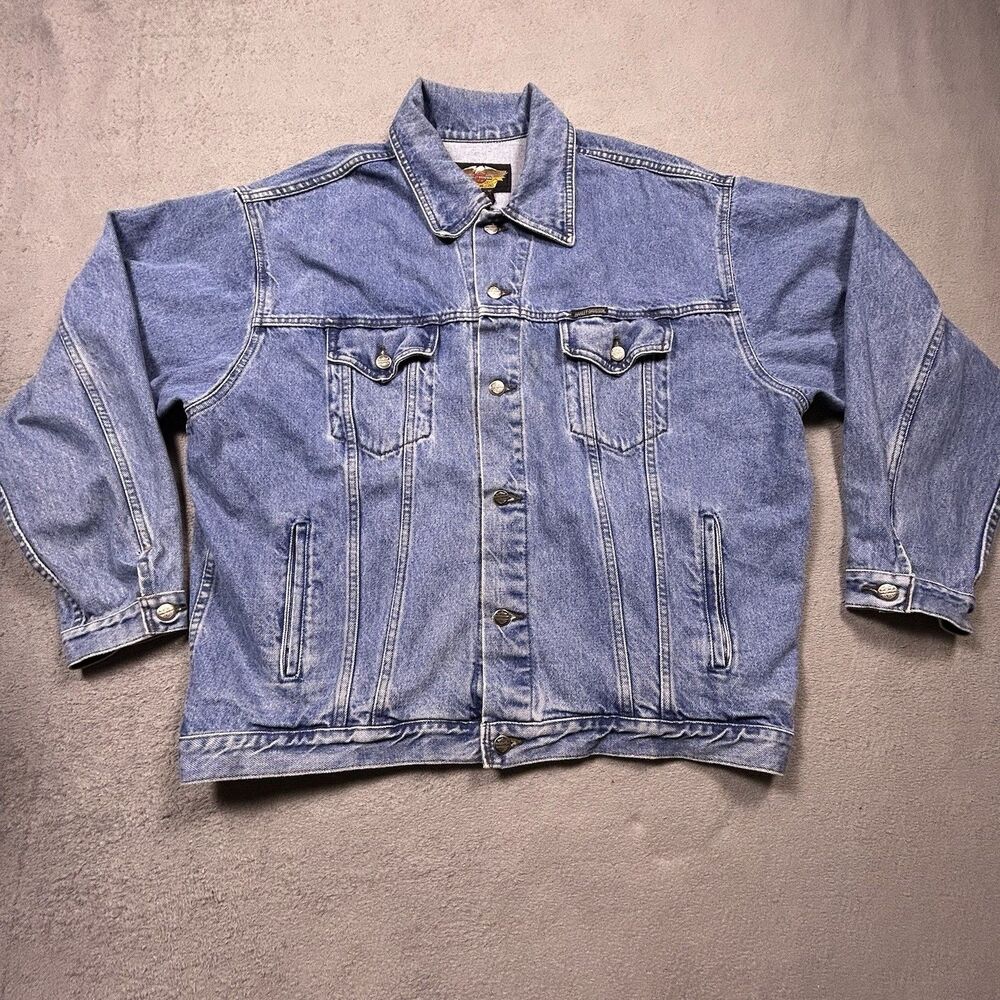 Vintage Harley-Davidson Denim Jacket Men's XL Embroidered Biker Made In Canada